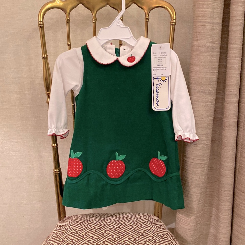 NWT $120 Florence eiseman green corduroy outfit dress set 12 month fall apple